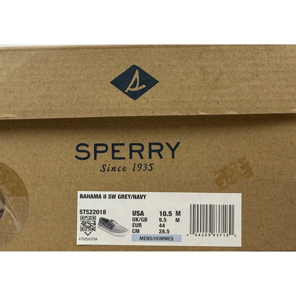 Sperry Top Sider Bahama II Sneaker Boat Shoe Mens 10.5 M Grey Navy STS22018